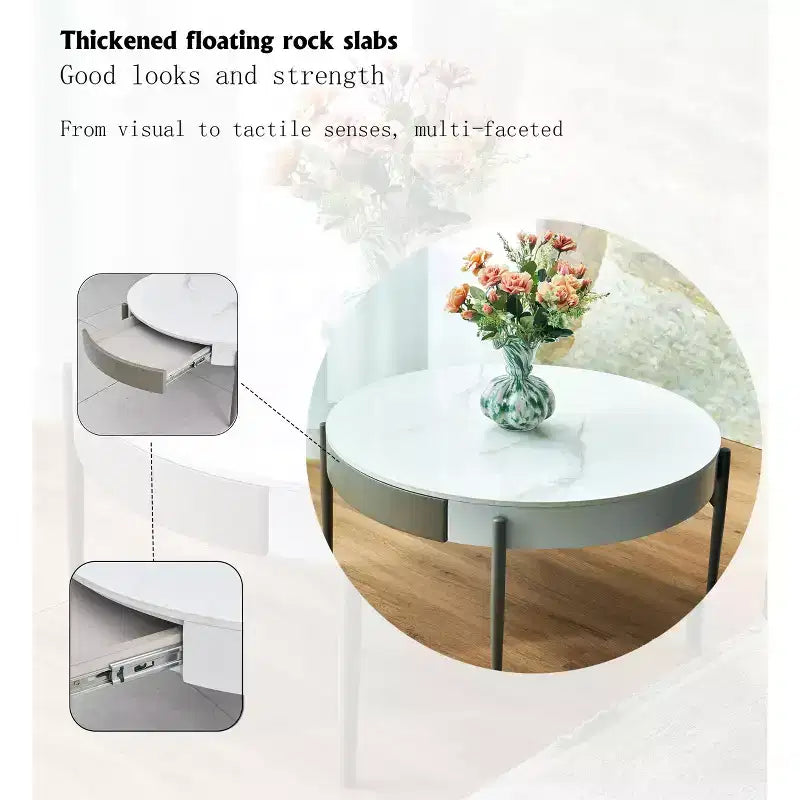 GDFStudio Baldwin Modern 32 Ceramic Round Coffee Table with Drawers and metal legs