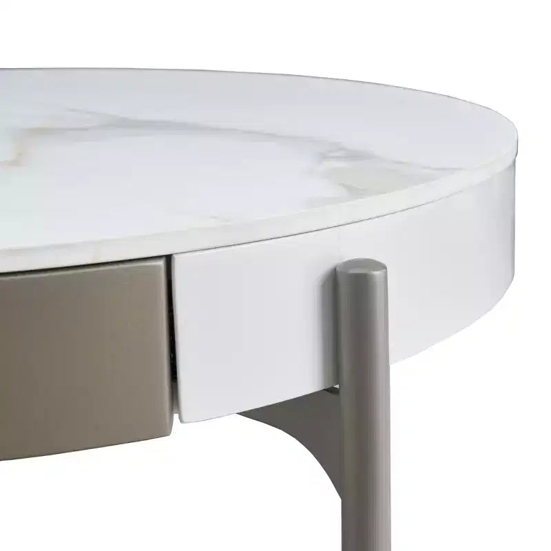 GDFStudio Baldwin Modern 32 Ceramic Round Coffee Table with Drawers and metal legs