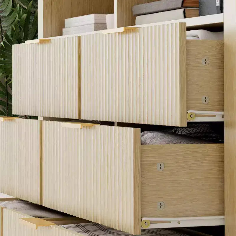 6 Drawer Dresser for Bedroom, Farmhouse Chest of Drawers with 2 Open Shelves and Fluted Doors for Living Room, Entryway