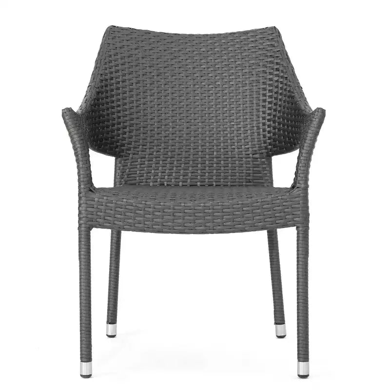 MAYEERTY Fauteuil empilable gris en résine tressée 1 pièce Résistant aux intempéries Peu encombrant pour la terrasse