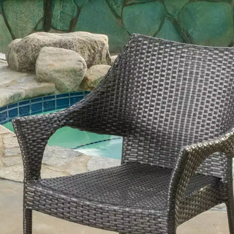 MAYEERTY Fauteuil empilable gris en résine tressée 1 pièce Résistant aux intempéries Peu encombrant pour la terrasse