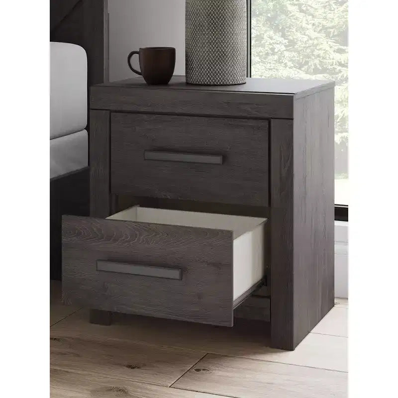 Signature Design by Ashley Prendonea Smooth Gliding 2 Drawer Night Stand, Charcoal