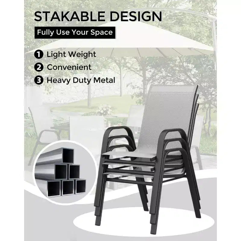 4 PCS Stackable Dining Chairs, Stacking Chairs with Breathable Textilene Fabric & Metal Frame, Outdoor Dinning Seats for Patio, Deck, Backyard