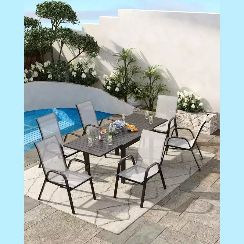 4 PCS Stackable Dining Chairs, Stacking Chairs with Breathable Textilene Fabric & Metal Frame, Outdoor Dinning Seats for Patio, Deck, Backyard