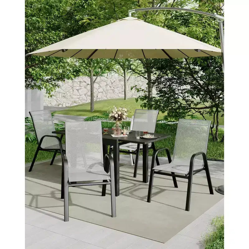 4 PCS Stackable Dining Chairs, Stacking Chairs with Breathable Textilene Fabric & Metal Frame, Outdoor Dinning Seats for Patio, Deck, Backyard