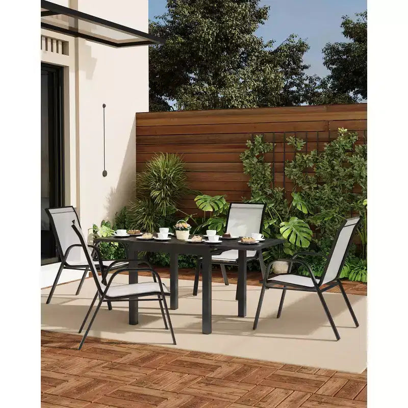 4 PCS Stackable Dining Chairs, Stacking Chairs with Breathable Textilene Fabric & Metal Frame, Outdoor Dinning Seats for Patio, Deck, Backyard