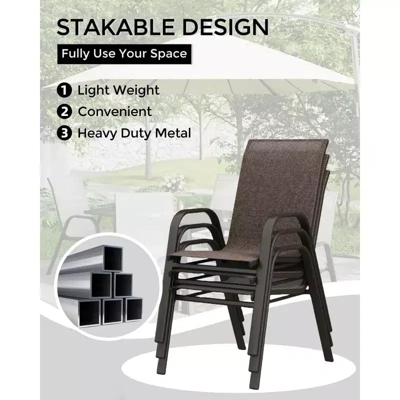 4 PCS Stackable Dining Chairs, Stacking Chairs with Breathable Textilene Fabric & Metal Frame, Outdoor Dinning Seats for Patio, Deck, Backyard