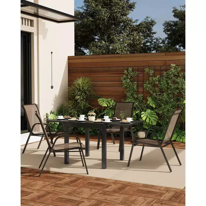 4 PCS Stackable Dining Chairs, Stacking Chairs with Breathable Textilene Fabric & Metal Frame, Outdoor Dinning Seats for Patio, Deck, Backyard