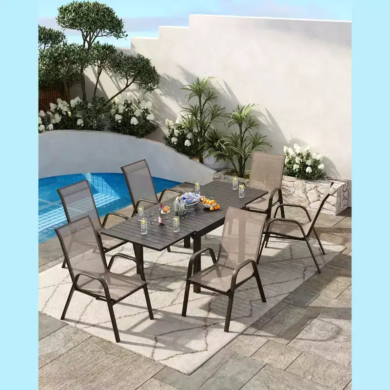 4 PCS Stackable Dining Chairs, Stacking Chairs with Breathable Textilene Fabric & Metal Frame, Outdoor Dinning Seats for Patio, Deck, Backyard