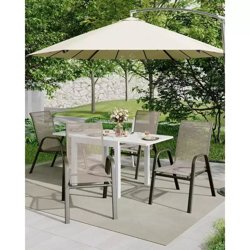 4 PCS Stackable Dining Chairs, Stacking Chairs with Breathable Textilene Fabric & Metal Frame, Outdoor Dinning Seats for Patio, Deck, Backyard