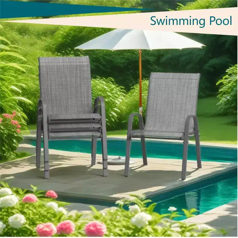 4 PCS Stackable Dining Chairs, Stacking Chairs with Breathable Textilene Fabric & Metal Frame, Outdoor Dinning Seats for Patio, Deck, Backyard