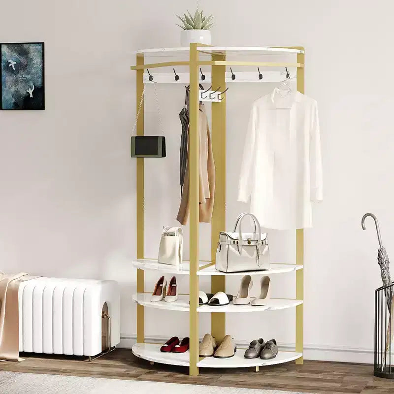 Corner Coat Rack With Shoe Bench for Entryway - Hall Tree With 6 Double Hooks, Clothes Rack With Storage, Organizer Shelf for Hallway, Closet