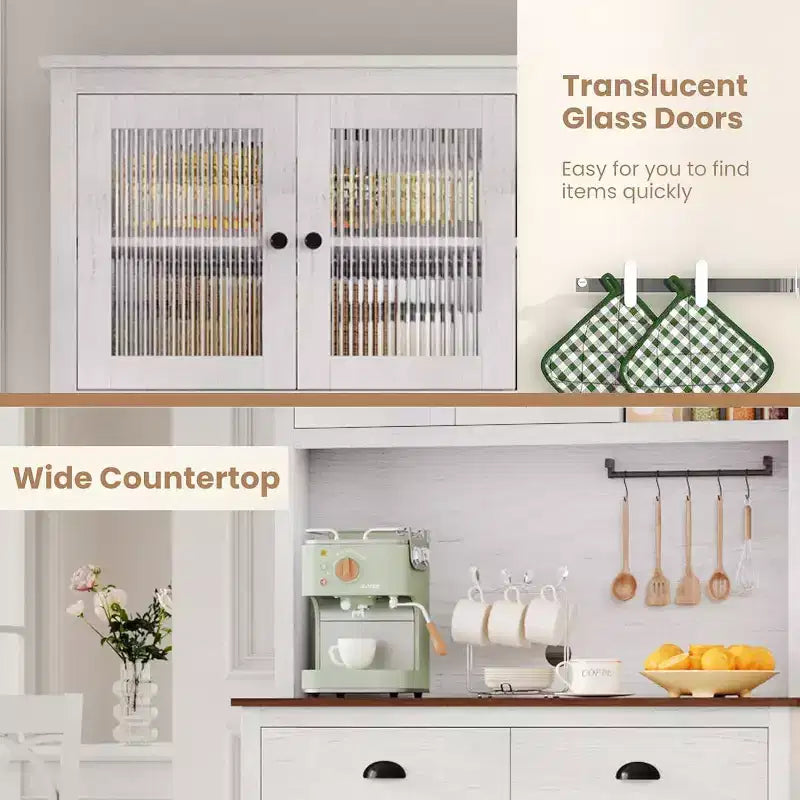 Garde-manger avec tiroirs et étagères réglables, armoire de garde-manger de cuisine autoportante de 180 cm de haut avec support pour micro-ondes, buffet de cuisine