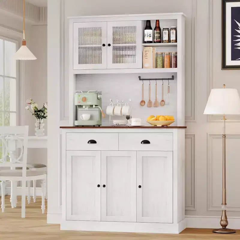 Garde-manger avec tiroirs et étagères réglables, armoire de garde-manger de cuisine autoportante de 180 cm de haut avec support pour micro-ondes, buffet de cuisine