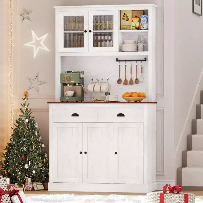 Garde-manger avec tiroirs et étagères réglables, armoire de garde-manger de cuisine autoportante de 180 cm de haut avec support pour micro-ondes, buffet de cuisine