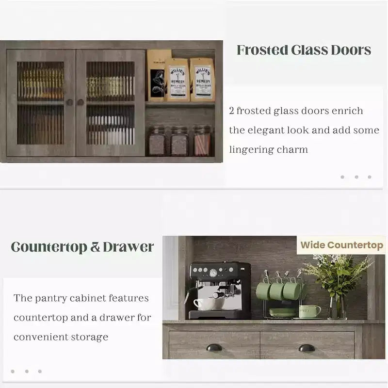 Garde-manger avec tiroirs et étagères réglables, armoire de garde-manger de cuisine autoportante de 180 cm de haut avec support pour micro-ondes, buffet de cuisine
