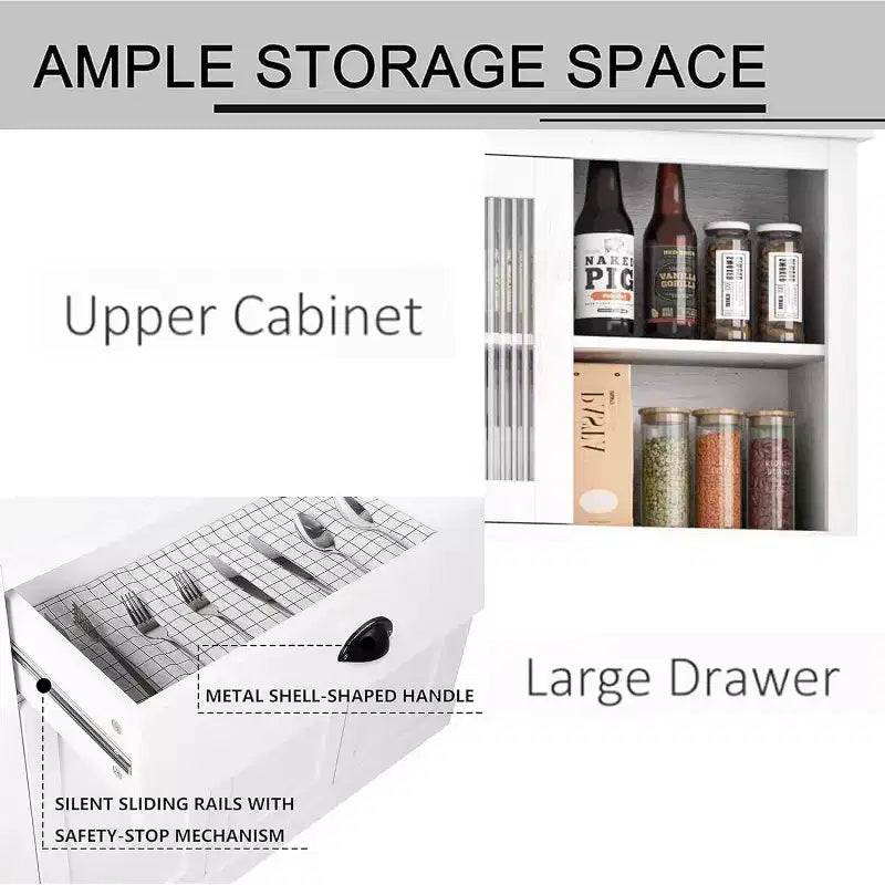 Garde-manger avec tiroirs et étagères réglables, armoire de garde-manger de cuisine autoportante de 180 cm de haut avec support pour micro-ondes, buffet de cuisine