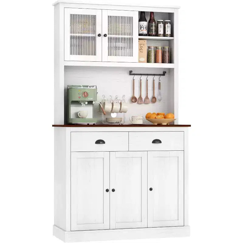 Garde-manger avec tiroirs et étagères réglables, armoire de garde-manger de cuisine autoportante de 180 cm de haut avec support pour micro-ondes, buffet de cuisine