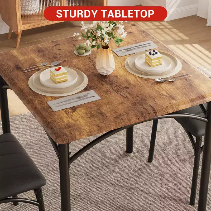 Ensemble Table et Chaises de Salle à Manger pour 2, Table de Cuisine avec Chaises Rembourrées, Ensemble Table à Manger Carrée en Bois pour Petit Espace, Dîner, Appartement