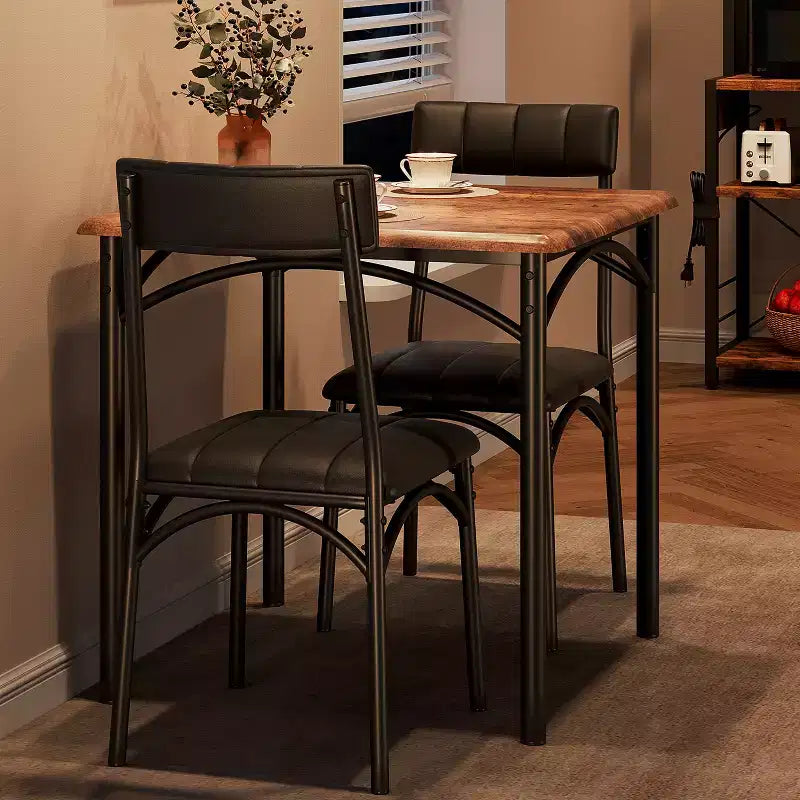 Dining Table Set for 2, Kitchen Table with Upholstered Chairs, Square Wood Dining Room Table Set for Small Space, Dinner, Apartment