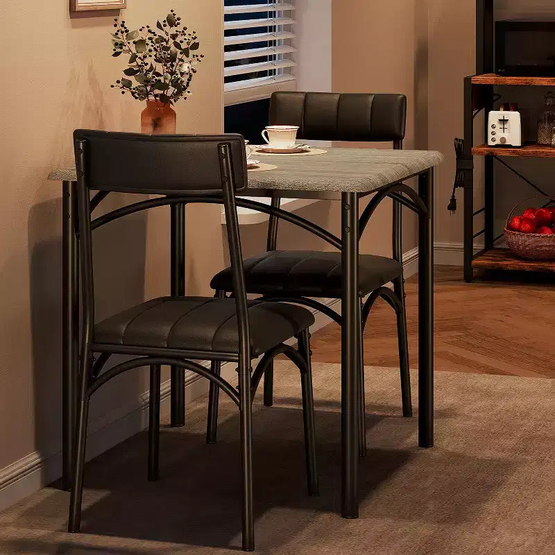 Dining Table Set for 2, Kitchen Table with Upholstered Chairs, Square Wood Dining Room Table Set for Small Space, Dinner, Apartment