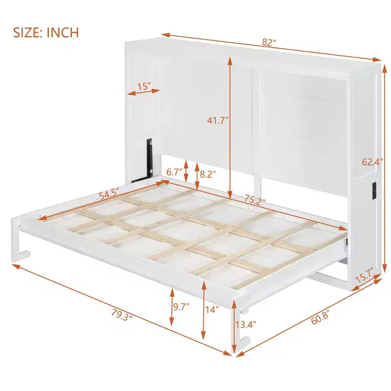 GDFStudio Kitto Wood Murphy Bed with Charging Ports
