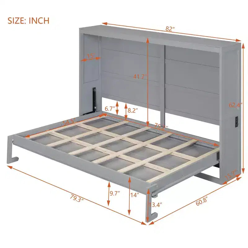 GDFStudio Kitto Wood Murphy Bed with Charging Ports