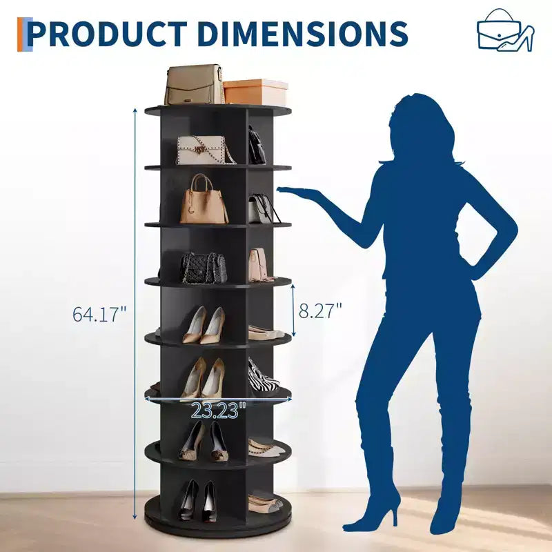 GustoWave 7 Tier Rotating Shoe Rack Tower, Free Standing Spinning Shoes Organizer, 360Revolving Vertical Shoe Display, Round Shoes Storage Rack