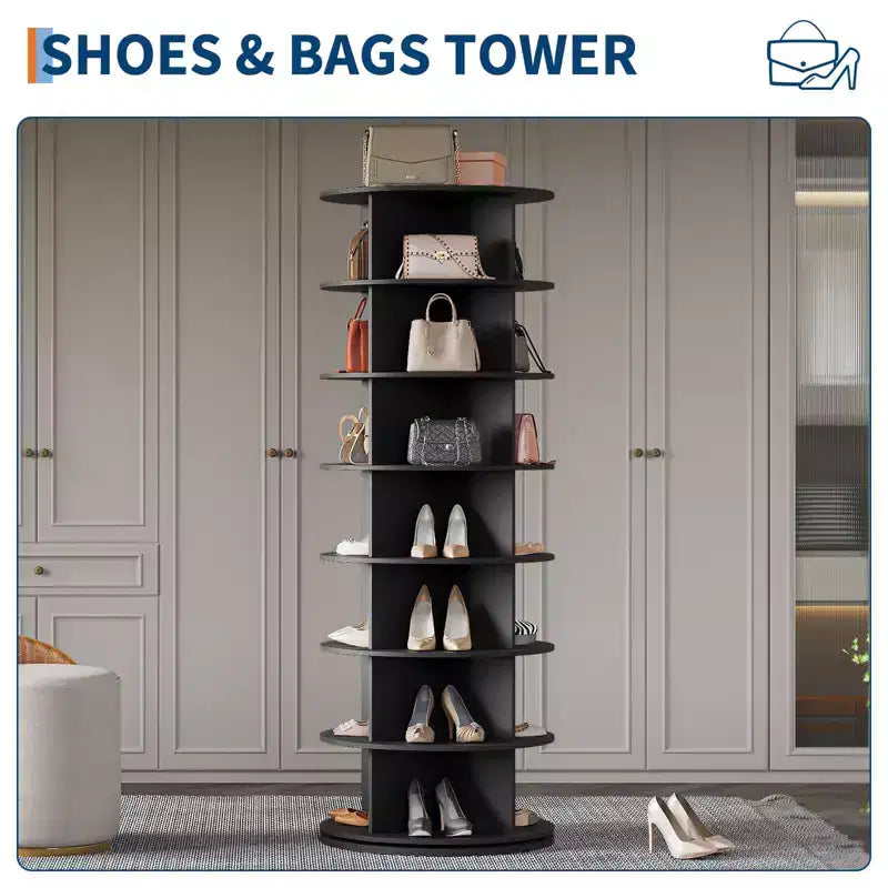 GustoWave 7 Tier Rotating Shoe Rack Tower, Free Standing Spinning Shoes Organizer, 360Revolving Vertical Shoe Display, Round Shoes Storage Rack