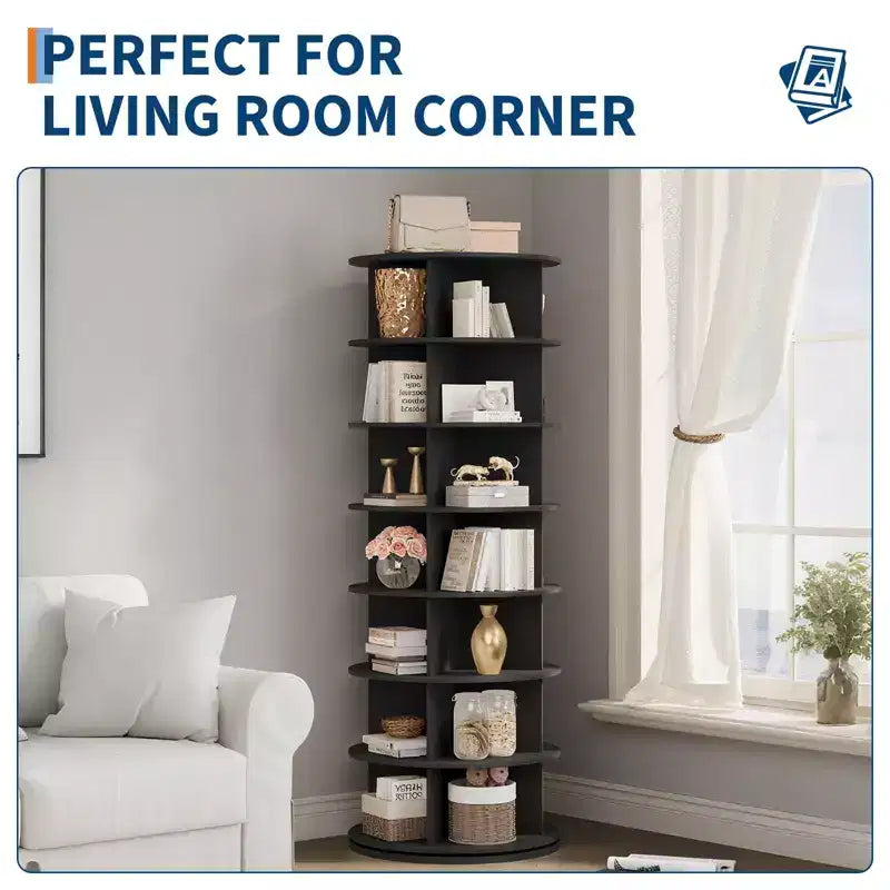 GustoWave 7 Tier Rotating Shoe Rack Tower, Free Standing Spinning Shoes Organizer, 360Revolving Vertical Shoe Display, Round Shoes Storage Rack