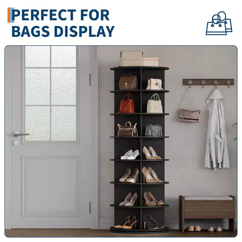 GustoWave 7 Tier Rotating Shoe Rack Tower, Free Standing Spinning Shoes Organizer, 360Revolving Vertical Shoe Display, Round Shoes Storage Rack