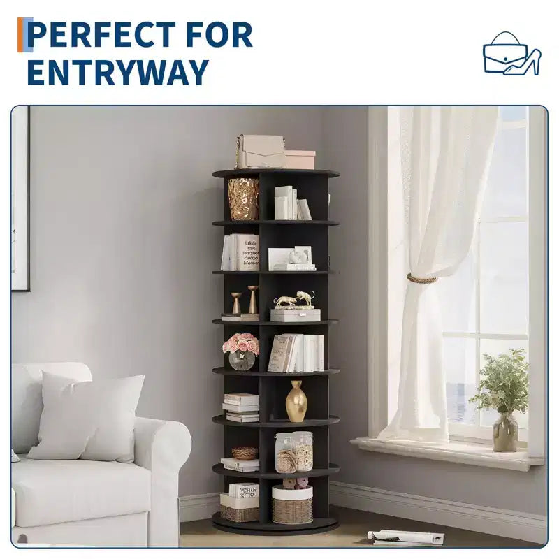 GustoWave 7 Tier Rotating Shoe Rack Tower, Free Standing Spinning Shoes Organizer, 360Revolving Vertical Shoe Display, Round Shoes Storage Rack