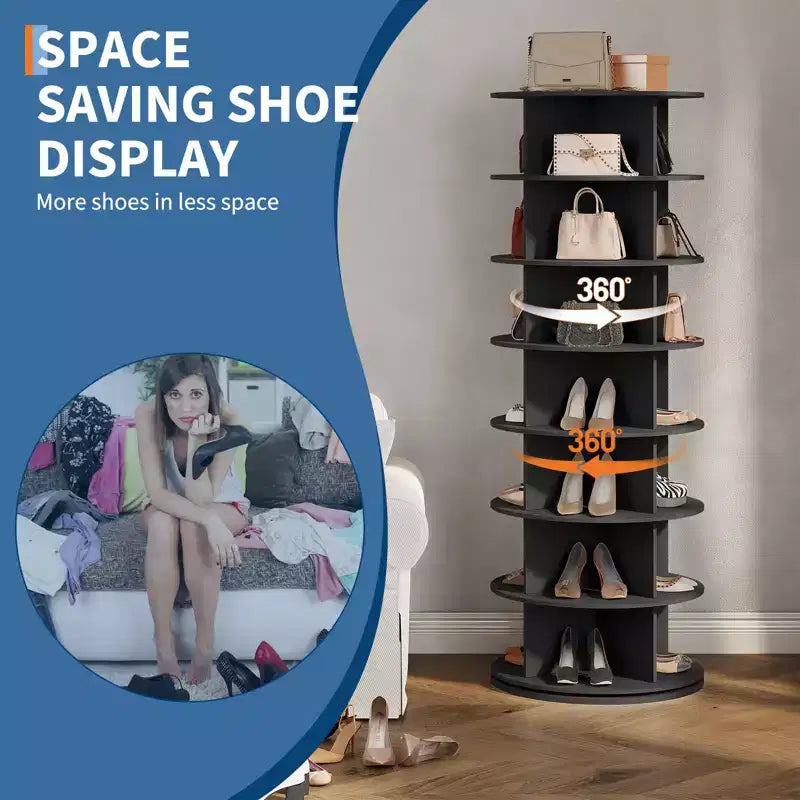 GustoWave 7 Tier Rotating Shoe Rack Tower, Free Standing Spinning Shoes Organizer, 360Revolving Vertical Shoe Display, Round Shoes Storage Rack