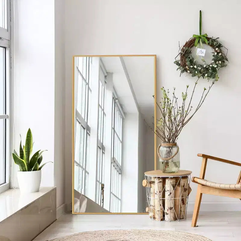 PexFix 35 in. W x 59 in. H Rectangular Metal Framed Bathroom Wall Mirror in Gold