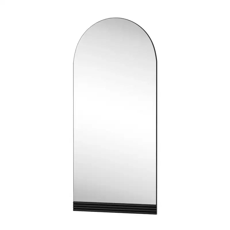 PexFix Miroir mural plein pied de 31 po (l) x 71 po (H) avec cadre en bois arqué et base en bois rayée, noir