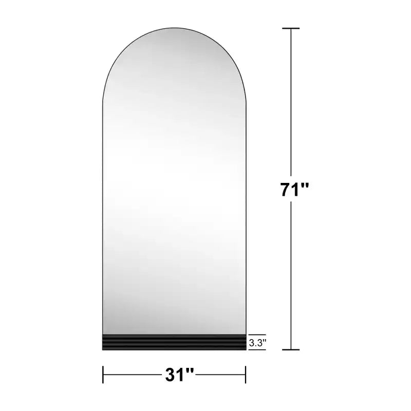 PexFix Miroir mural plein pied de 31 po (l) x 71 po (H) avec cadre en bois arqué et base en bois rayée, noir