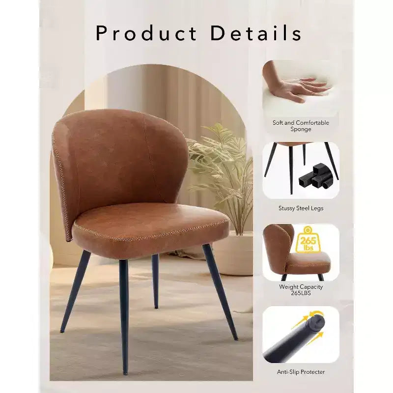 Acekool Lot de 2 chaises de salle à manger, chaises de cuisine ergonomiques rembourrées en cuir, pieds en acier, faciles à nettoyer, capacité de 120 kg