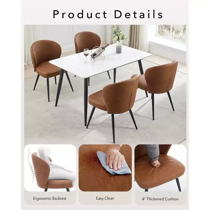 Acekool Lot de 2 chaises de salle à manger, chaises de cuisine ergonomiques rembourrées en cuir, pieds en acier, faciles à nettoyer, capacité de 120 kg