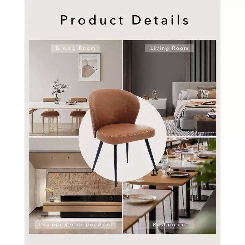 Acekool Lot de 2 chaises de salle à manger, chaises de cuisine ergonomiques rembourrées en cuir, pieds en acier, faciles à nettoyer, capacité de 120 kg