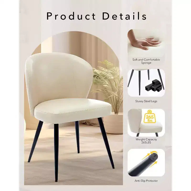Acekool Lot de 2 chaises de salle à manger, chaises de cuisine ergonomiques rembourrées en cuir, pieds en acier, faciles à nettoyer, capacité de 120 kg