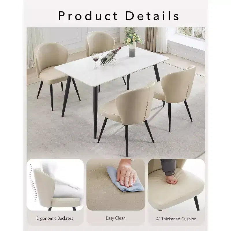 Acekool Lot de 2 chaises de salle à manger, chaises de cuisine ergonomiques rembourrées en cuir, pieds en acier, faciles à nettoyer, capacité de 120 kg