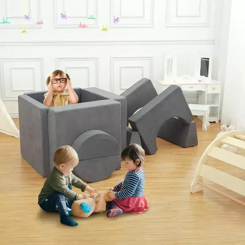 Kids Play Couch 8-Piece Set - Modular Fort Building Sofa for Toddlers (Dark Grey)
