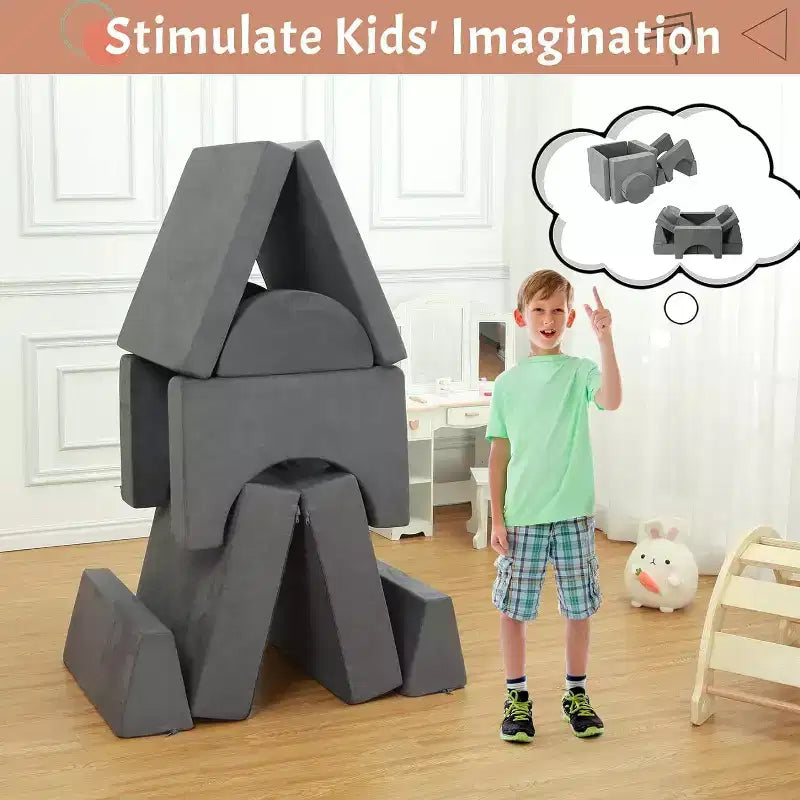 Kids Play Couch 8-Piece Set - Modular Fort Building Sofa for Toddlers (Dark Grey)