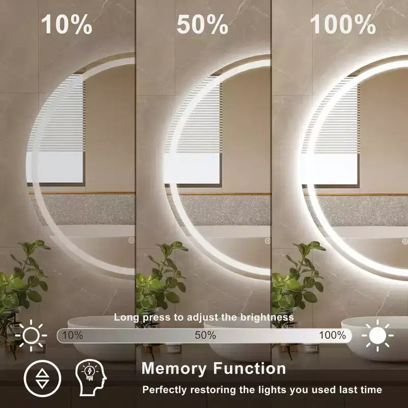 Maxax Modern Round Frameless Led Bathroom Vanity Mirrors Anti-Fog, Dimmable Lights And Shatterproof Mirror