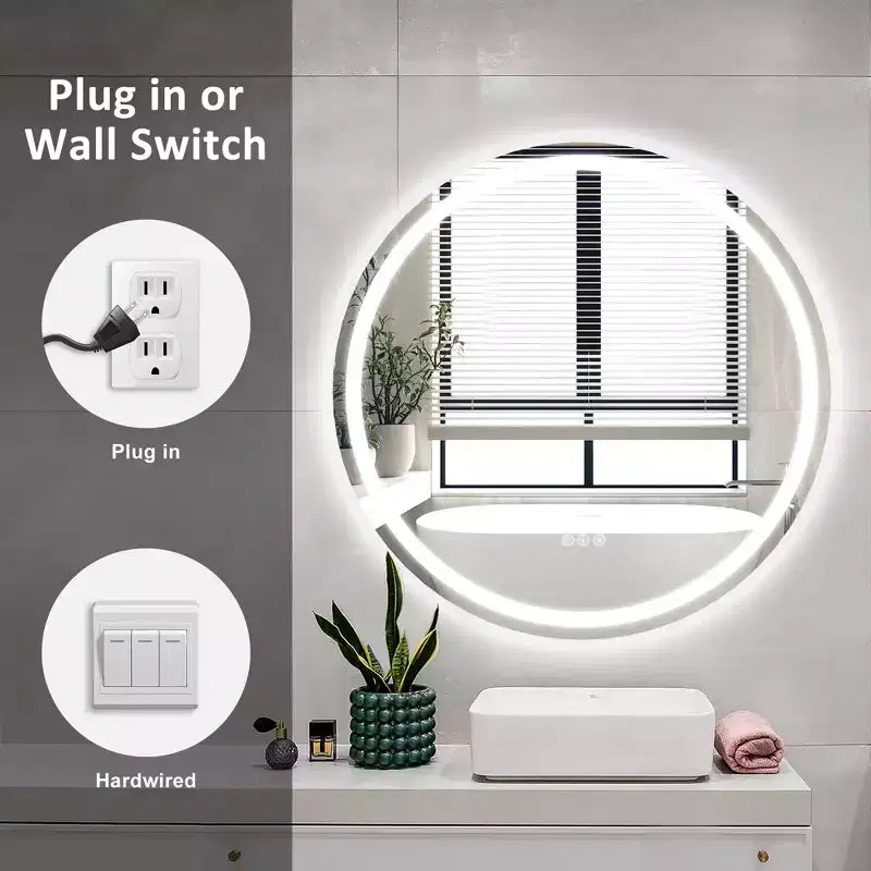 Maxax Modern Round Frameless Led Bathroom Vanity Mirrors Anti-Fog, Dimmable Lights And Shatterproof Mirror