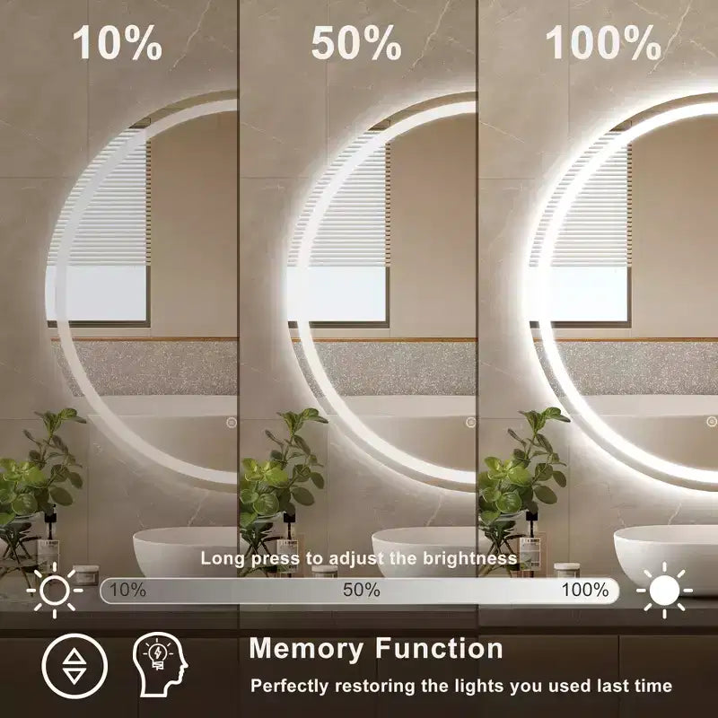 Maxax Modern Round Frameless Led Bathroom Vanity Mirrors Anti-Fog, Dimmable Lights And Shatterproof Mirror