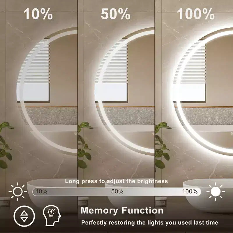 Maxax Modern Round Frameless Led Bathroom Vanity Mirrors Anti-Fog, Dimmable Lights And Shatterproof Mirror