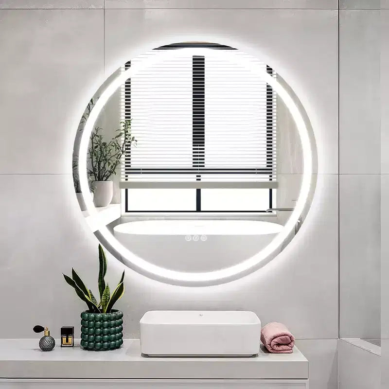 Maxax Modern Round Frameless Led Bathroom Vanity Mirrors Anti-Fog, Dimmable Lights And Shatterproof Mirror