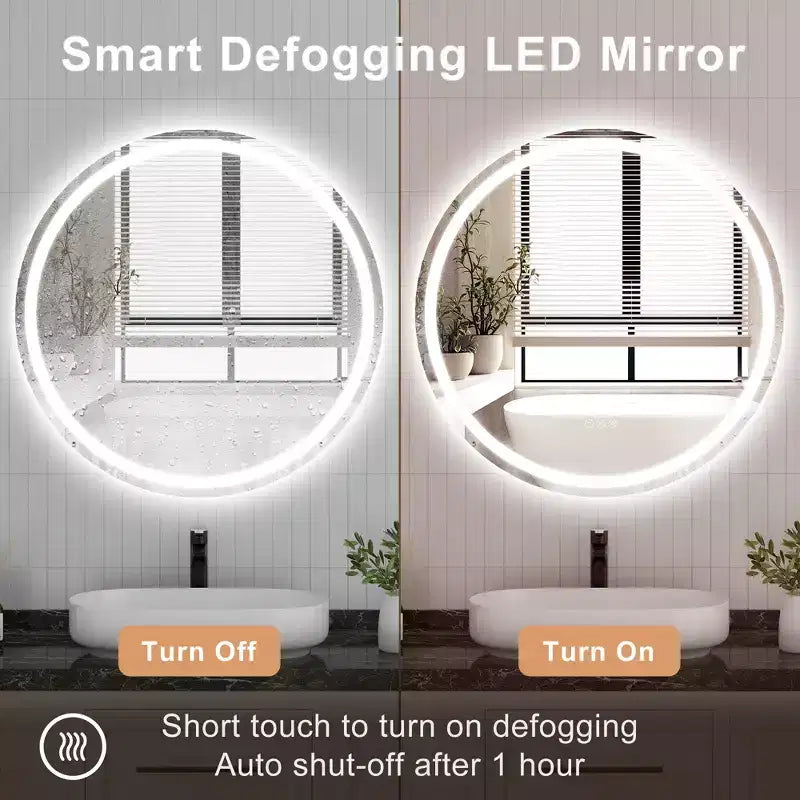 Maxax Modern Round Frameless Led Bathroom Vanity Mirrors Anti-Fog, Dimmable Lights And Shatterproof Mirror