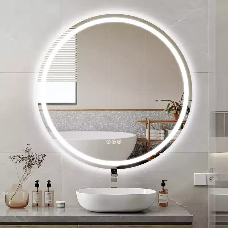 Maxax Modern Round Frameless Led Bathroom Vanity Mirrors Anti-Fog, Dimmable Lights And Shatterproof Mirror